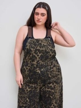 Cider Olive Leopard Print Wide-Leg Overalls 3XL New